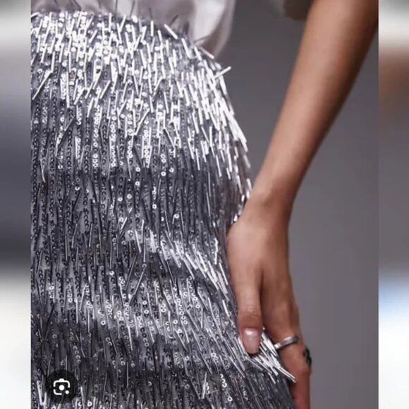 Topshop Needle Embellished Mini Skirt Silver US 12 - Picture 4 of 13